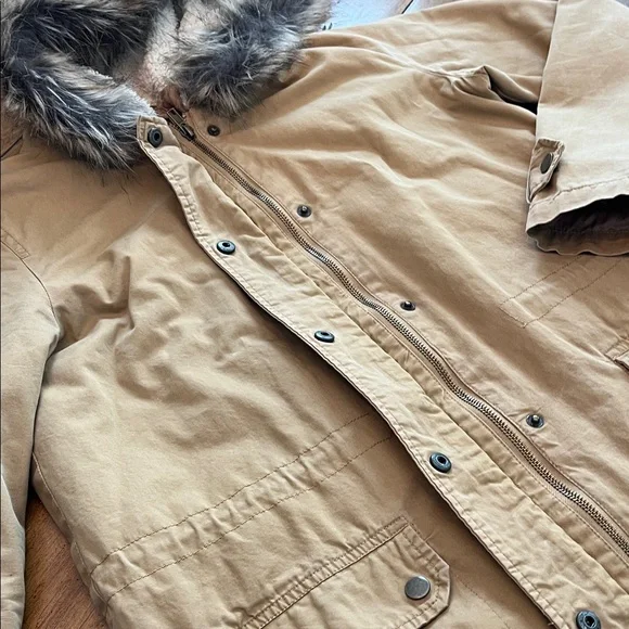 Forever 21 Tan Utility Jacket with Faux Fur Hood - Picture 3 of 16